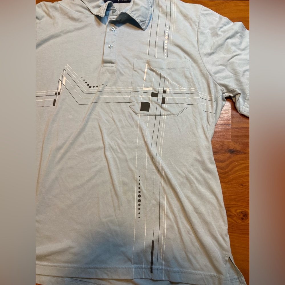 JOHN BLAIR Vtg 80s 90s Light Blue Geometric Short Sleeve Polo SHIRT Men's XL - Picture 3 of 8